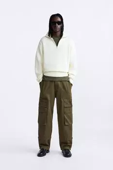 Брюки грузовые ZARA, коричневый/зеленый