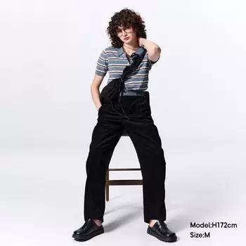 Брюки GU вельветовые, черный