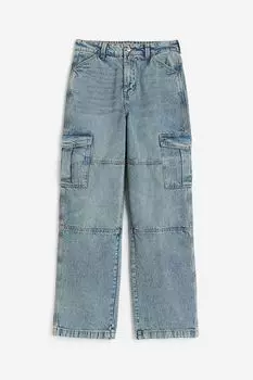 Брюки H&M Denim Cargo, светло-синий