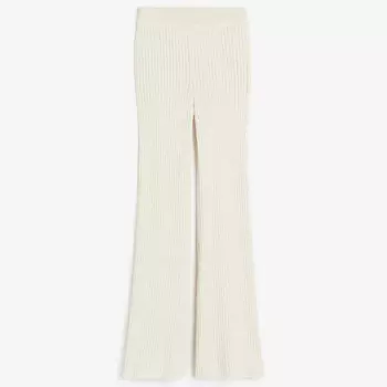 Брюки H&M Flared Rib-knit, светло-бежевый