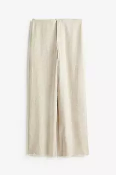 Брюки H&M Frayed-edge Linen-blend, светло-бежевый