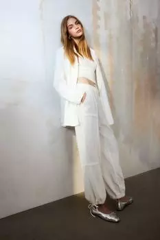 Брюки H&M Linen-blend Parachute, кремовый