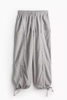Брюки H&M Linen-blend Parachute, серый