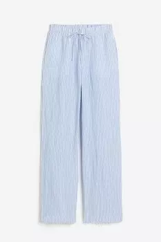 Брюки H&M Linen-blend Pull-on, белый/синий