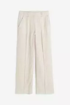 Брюки H&M Linen Blend, светло-бежевый