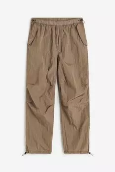 Брюки H&M Loose Fit Nylon Parachute, темно-бежевый