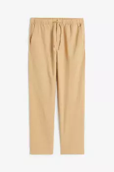 Брюки H&M Regular Fit Linen-blend, бежевый