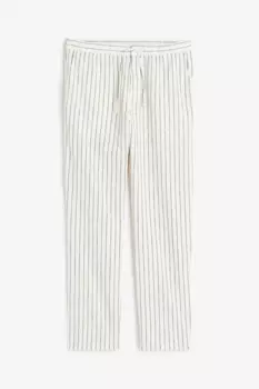 Брюки H&M Regular Fit Linen-blend Pinstriped, белый