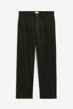 Брюки H&M Relaxed Fit Corduroy, темно-зеленый