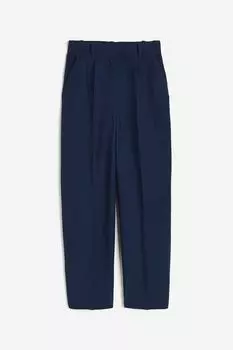 Брюки H&M Tapered Linen-blend, темно-синий