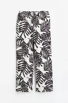 Брюки H&M Wide-cut Pull-on, белый/черный