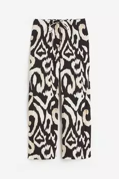 Брюки H&M Wide-cut Pull-on, черный/белый