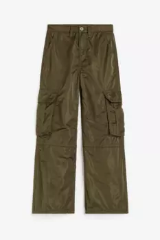 Брюки H&M Wide-leg Cargo, хаки