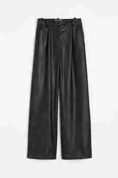 Брюки H&M Wide-leg Coated, черный
