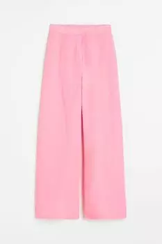 Брюки H&M Wide-leg Linen-blend, светло-розовый