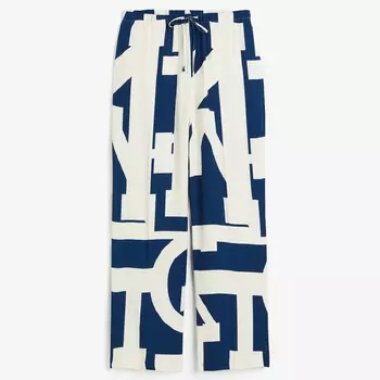 Брюки H&M Wide-leg, синий/кремовый