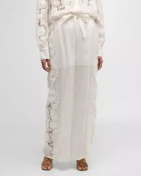 Брюки Halliday с кружевным цветком Zimmermann, цвет Ivory