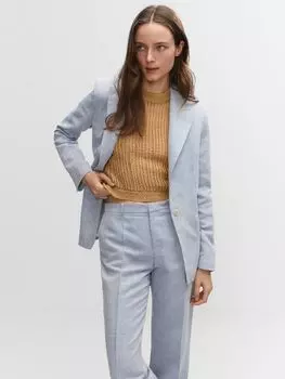 Брюки Helio из смесового льна Mango, пастельно-синий