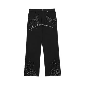 Брюки Honor The Gift Rhinestone Wide Leg Pant 'Black', черный