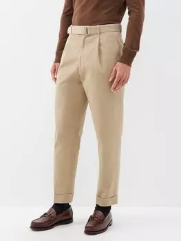 Брюки hugo со складками и поясом из хлопкового твила Officine Gnrale, бежевый