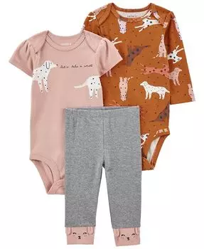 Брюки и боди для маленьких девочек, комплект из 3 предметов Carter's, розовый/серый