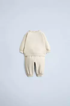 Брюки и толстовка jogger co ord ZARA, экрю