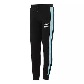 Брюки iconic t7 track pants 'black white blue' Puma, черный