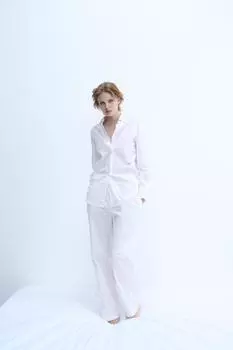Брюки из 100% хлопка ZARA, белый