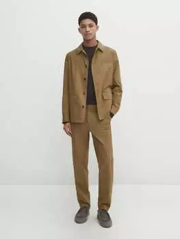 Брюки из 100% хлопкового поплина Massimo Dutti, бежевый