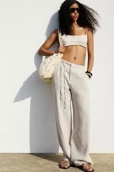 Брюки из 100% льна Pull And Bear, белый