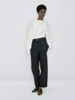 Брюки из 100% льна с двойными хлопками Massimo Dutti, темно-синий