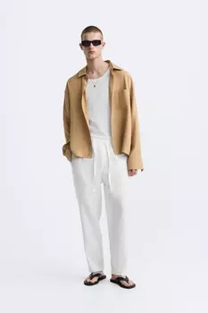 Брюки из 100% льна ZARA, белый