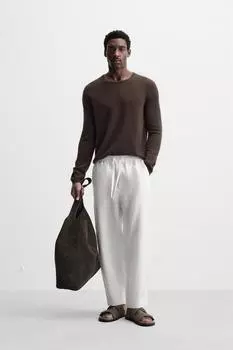Брюки из 100% льна ZARA, белый