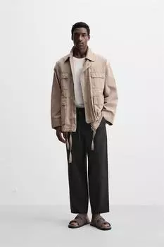 Брюки из 100% льна ZARA, черный