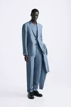 Брюки из 100% льна ZARA, голубая сталь