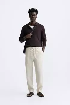 Брюки из 100% льна ZARA, светло-бежевый