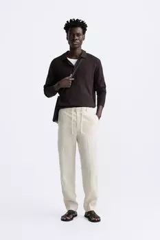 Брюки из 100% льна ZARA, светло-бежевый