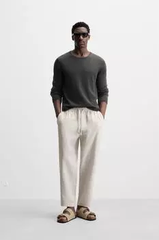 Брюки из 100% льна ZARA, светло-бежевый