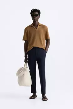 Брюки из 100% льна ZARA, темно-синий