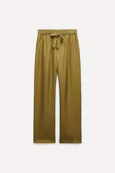 Брюки из 100% шелка ZARA, оливково-зеленый