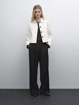 Брюки из 100% шерсти с тонким поясом Massimo Dutti, черный