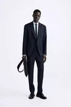 Брюки из 100% шерсти ZARA, темно-синий