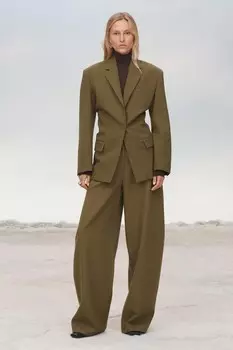 Брюки из 100% шерсти ZARA, темный кэмел