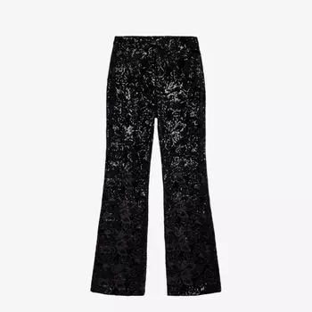 Брюки из эластичного бархата с высокой посадкой, расшитые пайетками The Kooples, черный