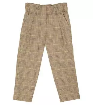 Брюки из эластичного хлопка в клетку Brunello Cucinelli, коричневый