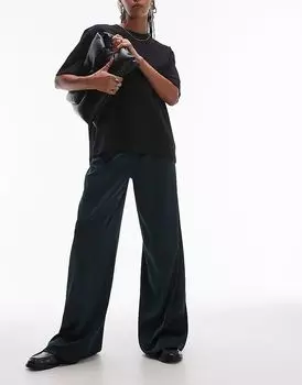 Брюки из атласа на шнурке в цвете лесной зелени Topshop