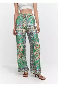 Брюки из атласа с рисунком Mango, белый