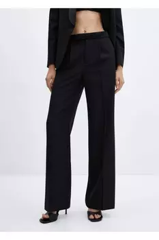 Брюки из атласной шерсти с талией Mango, черный