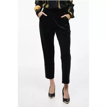 Брюки из бархата с люрексом и эластичным поясом Idra, Green