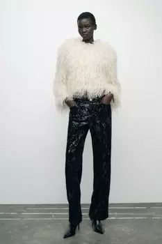 Брюки из бархата с пайетками ZARA, черный